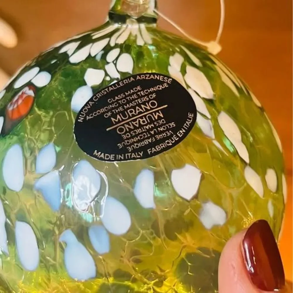 Handblown Murano Glass Witch Ball Ornament new with tags 3.5”